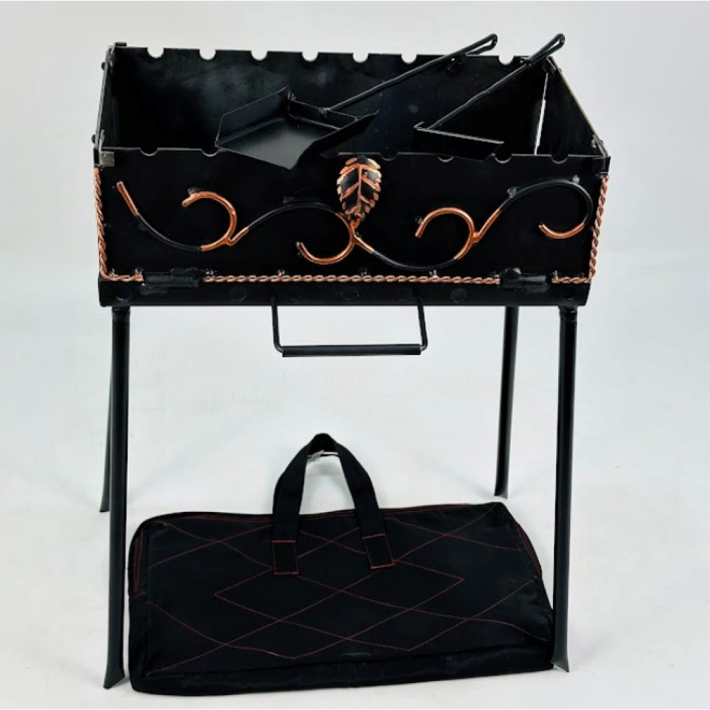 Мангал-чемодан 2 мм на 8 шампурів в чохлі, совком і кочергою