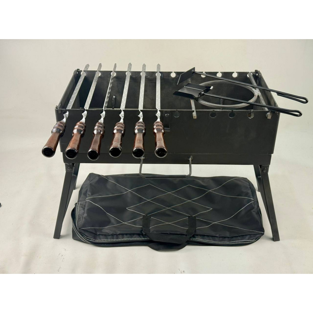 Мангал-чемодан 3 мм з шампурами, підставкою під казан та чохлом