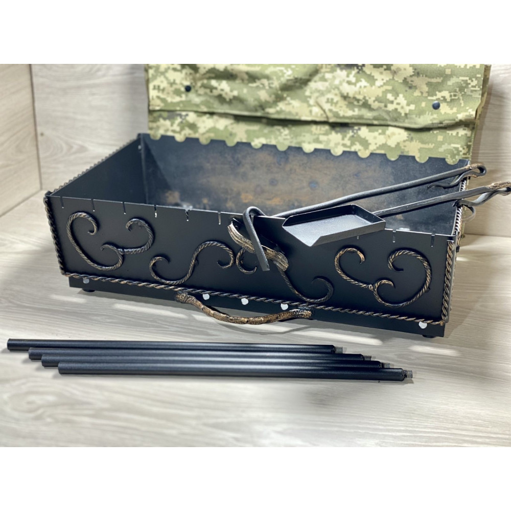 Мангал-чемодан 3 мм на 12 шампурів з чохлом, совком, кочергою