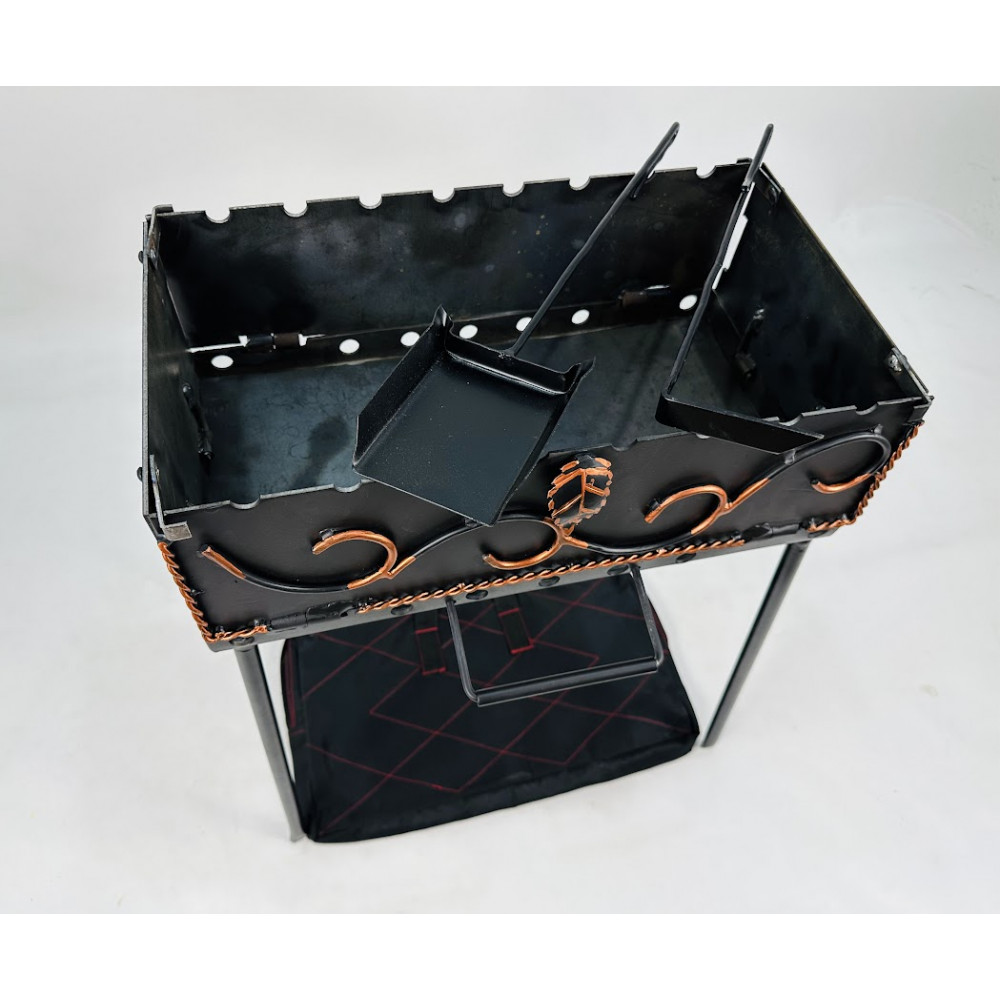 Мангал-чемодан 3 мм на 8 шампурів з чохлом, совком та кочегою