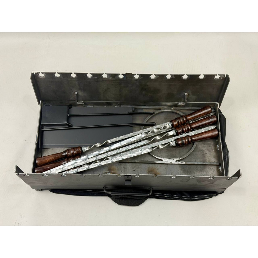 Мангал-чемодан 3 мм з шампурами, підставкою під казан та чохлом