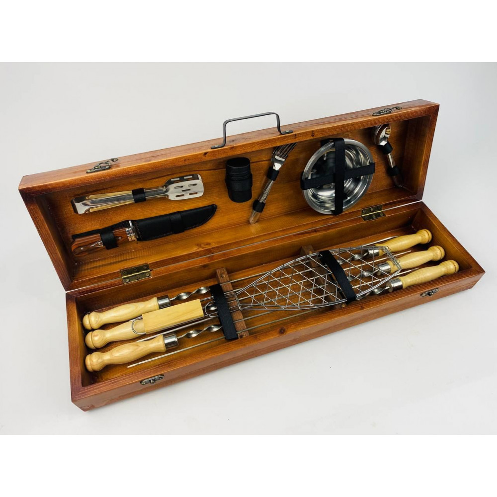 Набір шампурів у дерев'яному кейсі (7704)