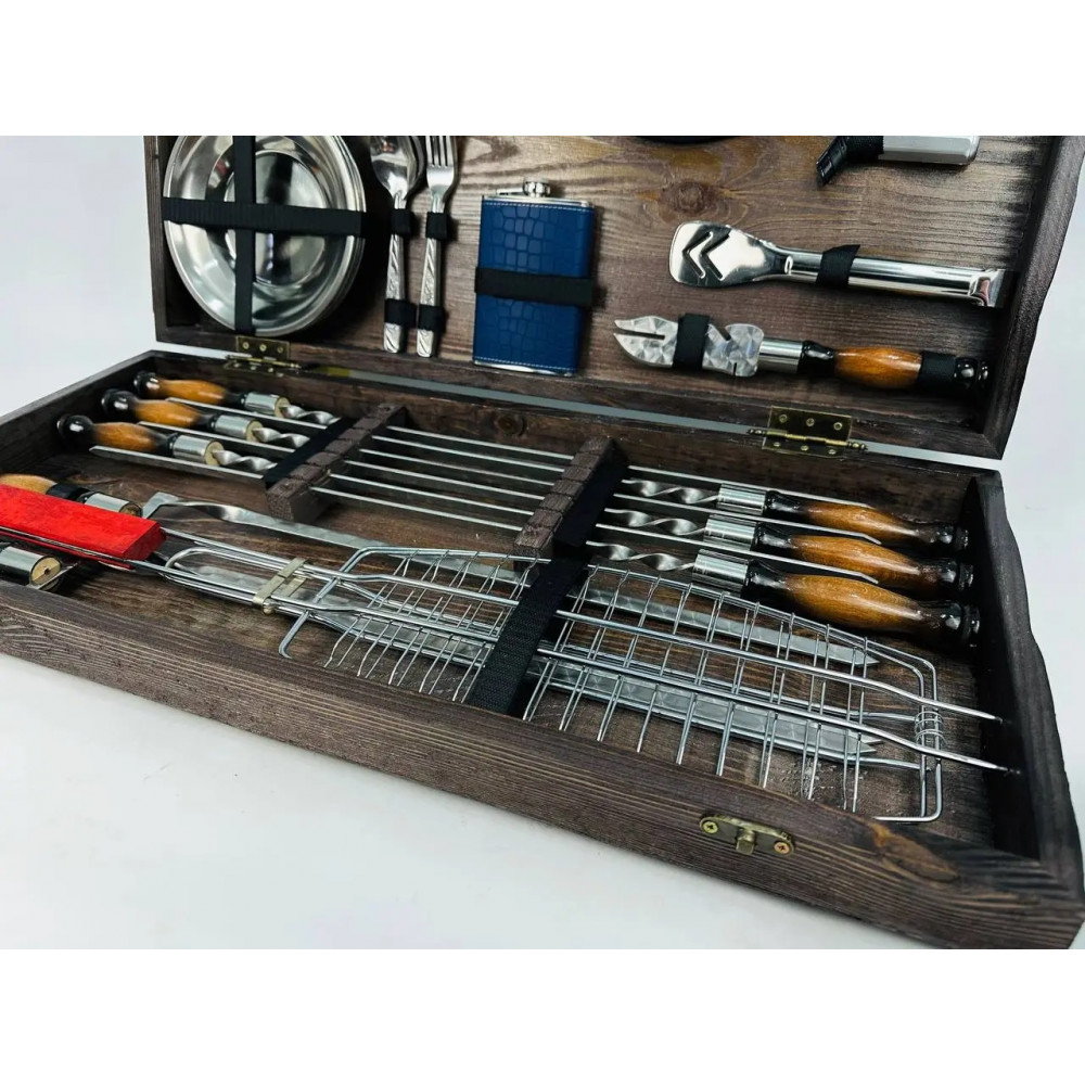 Набір шампурів у дерев'яному кейсі (7503)