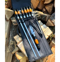 Набор: 6 шампуров + вилка для снятия мяса + щипцы-гриль + чехол