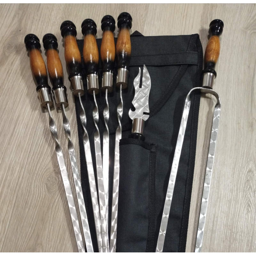 Набір: шампура, виделка, подвійний шампур в чохлі