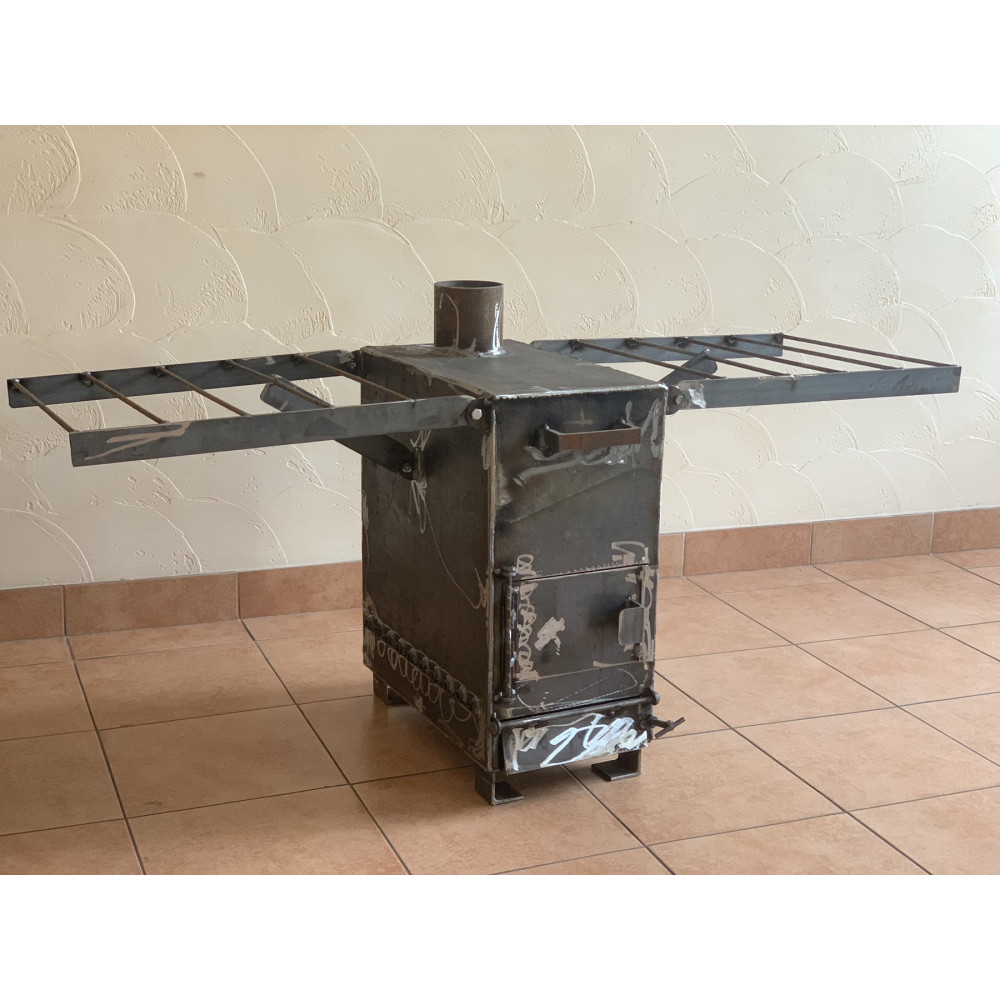 Піч буржуйка з вторинною камерою допалювання газів та сушаркою для одягу