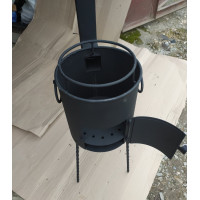 Печь под казан, диаметр 30 см, металл 3 мм, колено под дымоход с шибером