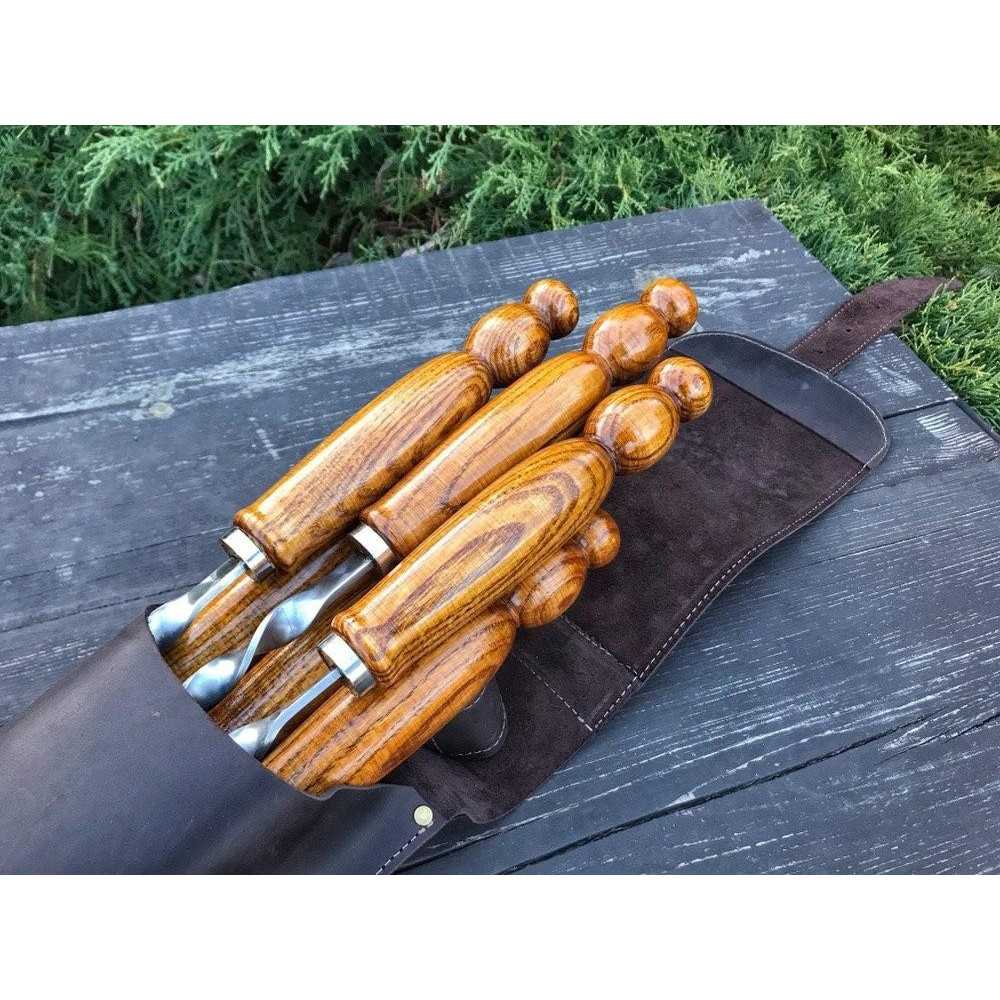 Преміальний набір шампурів CROWN ручної роботи в шкіряному чохлі