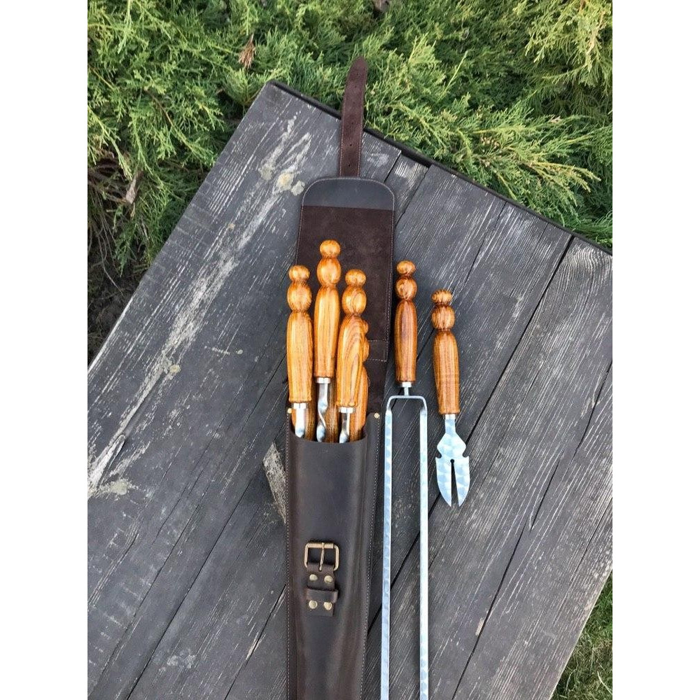 Преміальний набір шампурів CROWN ручної роботи в шкіряному чохлі