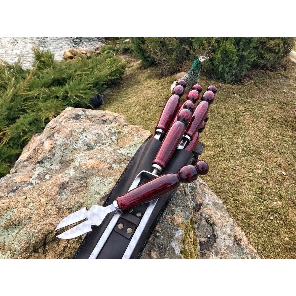 Премиальный подарочный набор шампуров ECLIPSE ручной работы в кожаном чехле