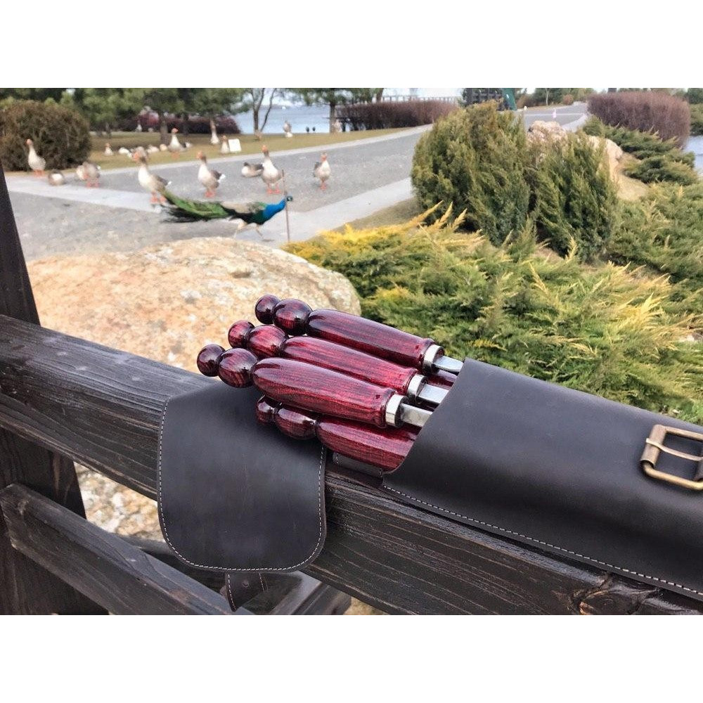 Премиальный подарочный набор шампуров ECLIPSE ручной работы в кожаном чехле