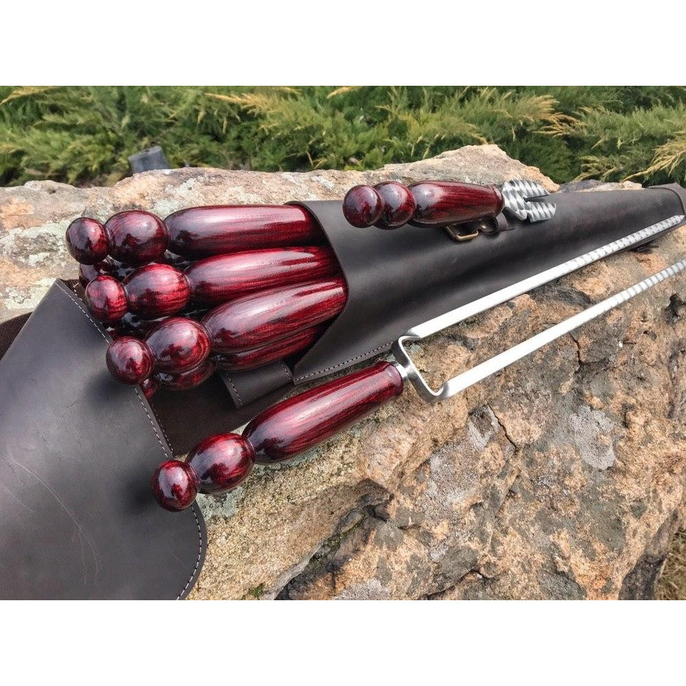 Премиальный подарочный набор шампуров ECLIPSE ручной работы в кожаном чехле
