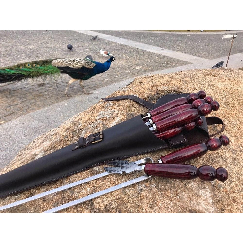 Премиальный подарочный набор шампуров ECLIPSE ручной работы в кожаном чехле