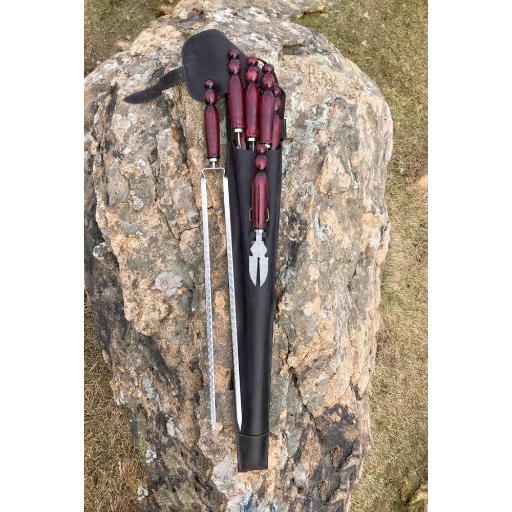 Премиальный подарочный набор шампуров ECLIPSE ручной работы в кожаном чехле