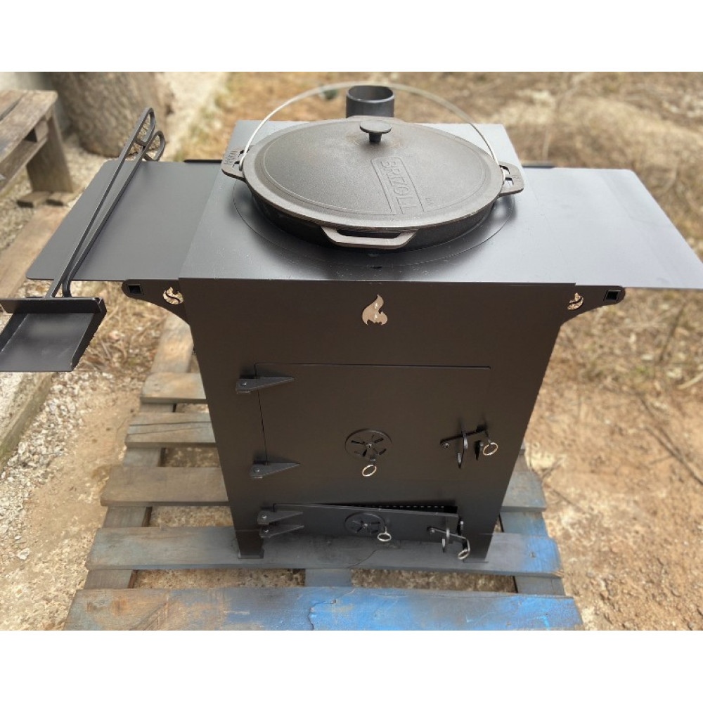 Піч під казан 5 мм, діаметр 46 см, з набірними кільцями та столиками + совок та кочерга в подарунок