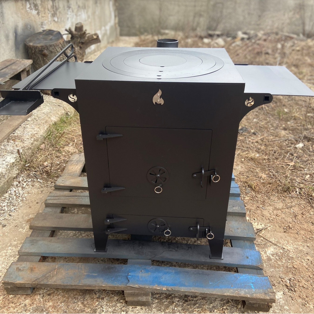 Піч під казан 5 мм, діаметр 46 см, з набірними кільцями та столиками + совок та кочерга в подарунок