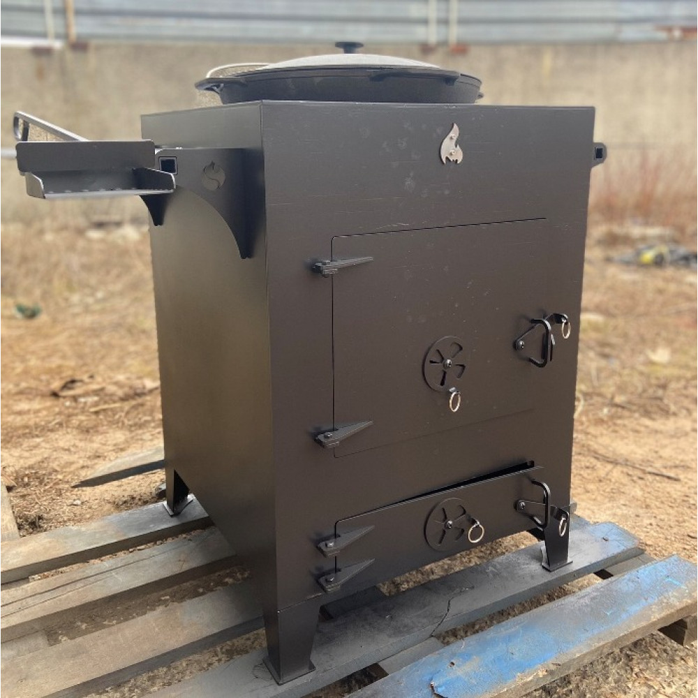 Піч під казан 5 мм, діаметр 46 см, з набірними кільцями та столиками + совок та кочерга в подарунок