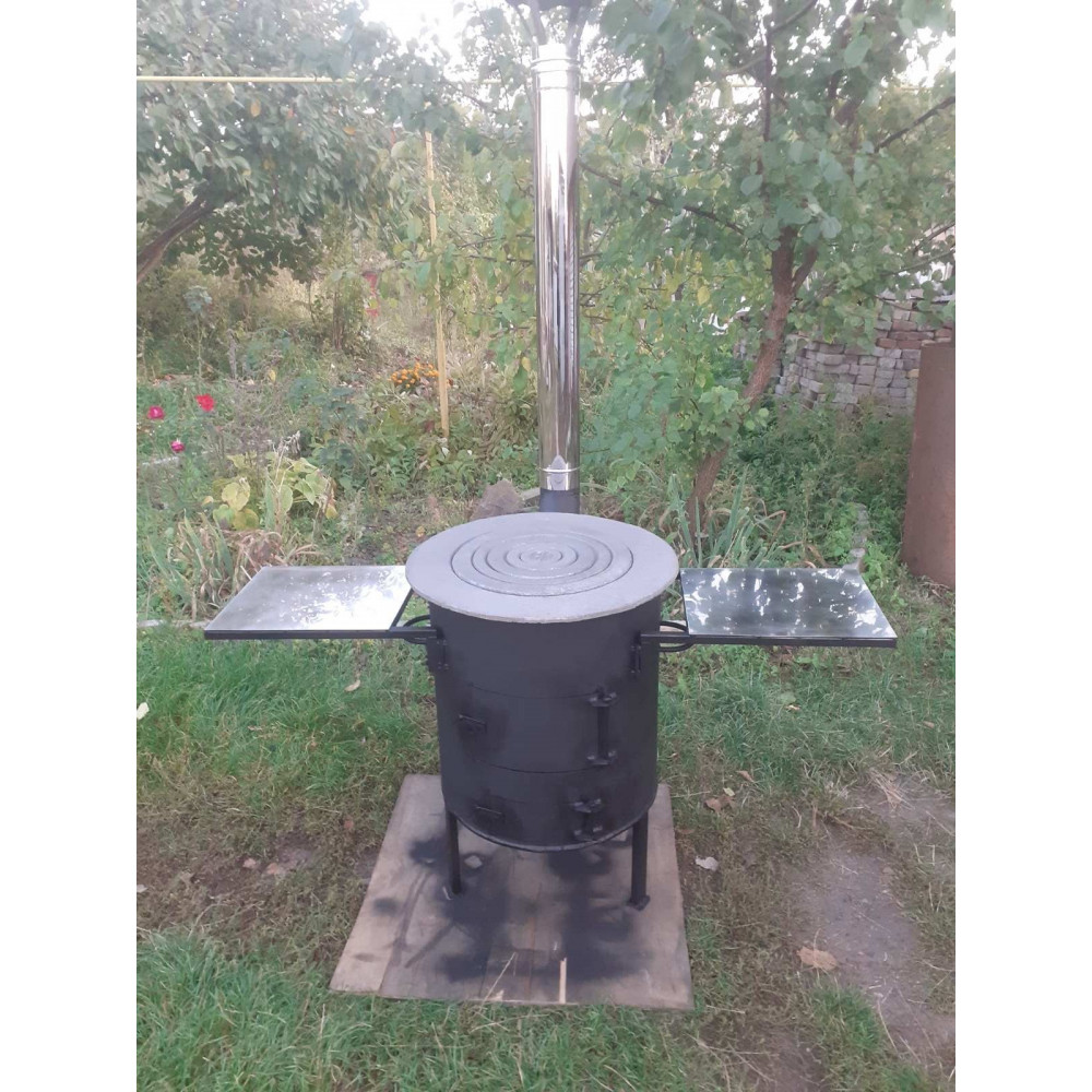 Печь под казан 6-20 л, 6 мм со съемными кольцами, трубой и столиками