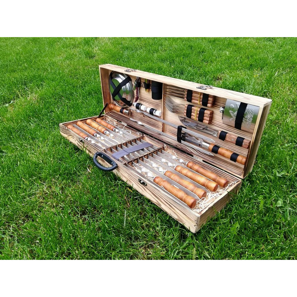Шампура та аксесуарів у дерев'яному кейсі (013 NEW)